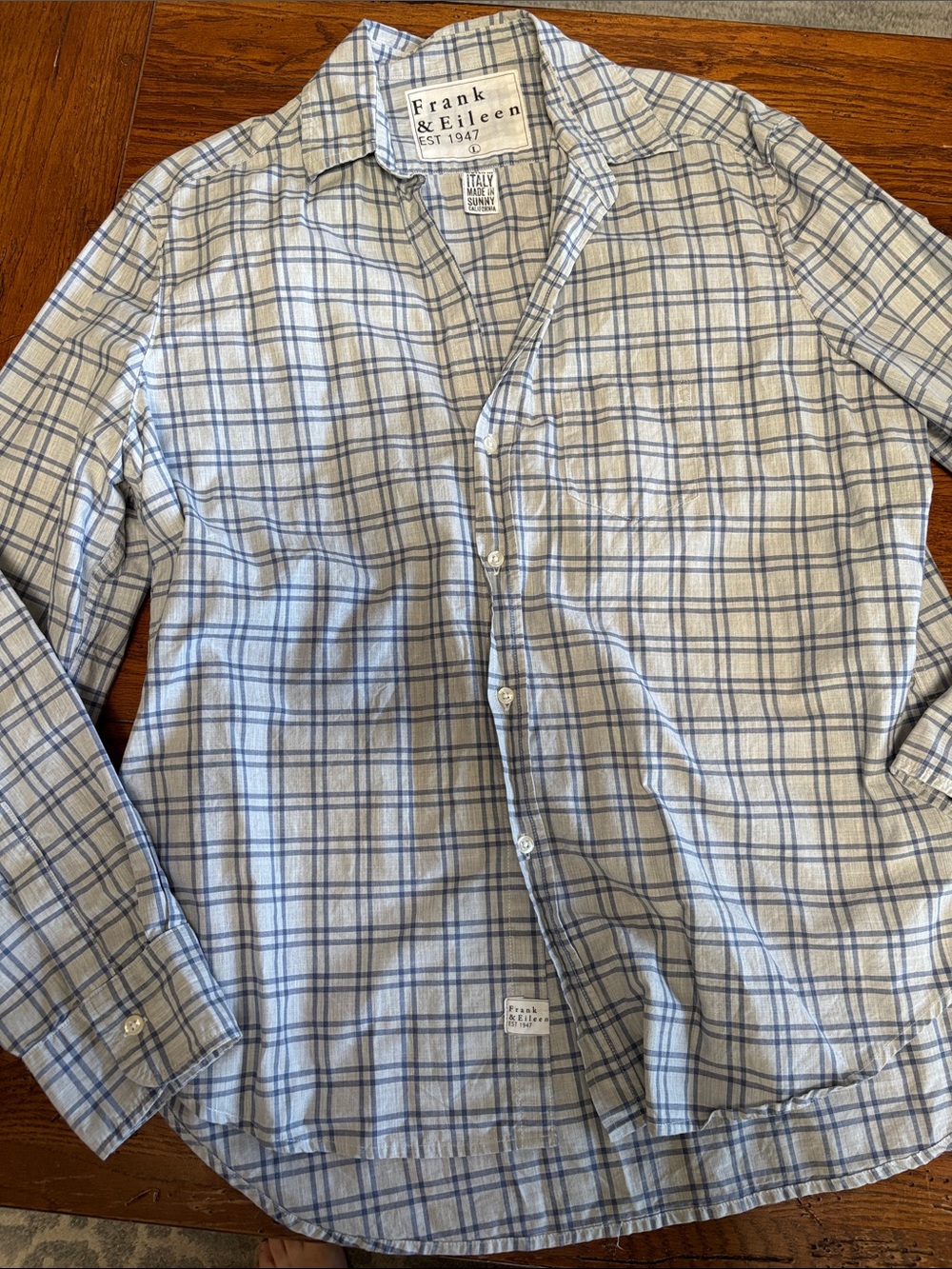 Frank & Eileen Relaxed Button-up Shirt Italian Cotton Women’s Blue Check Size L
